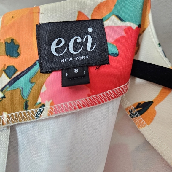 ECI Floral Print Scuba Sheath Dress White Capped Sleeve Hidden Zipper size 8 - Picture 5 of 6